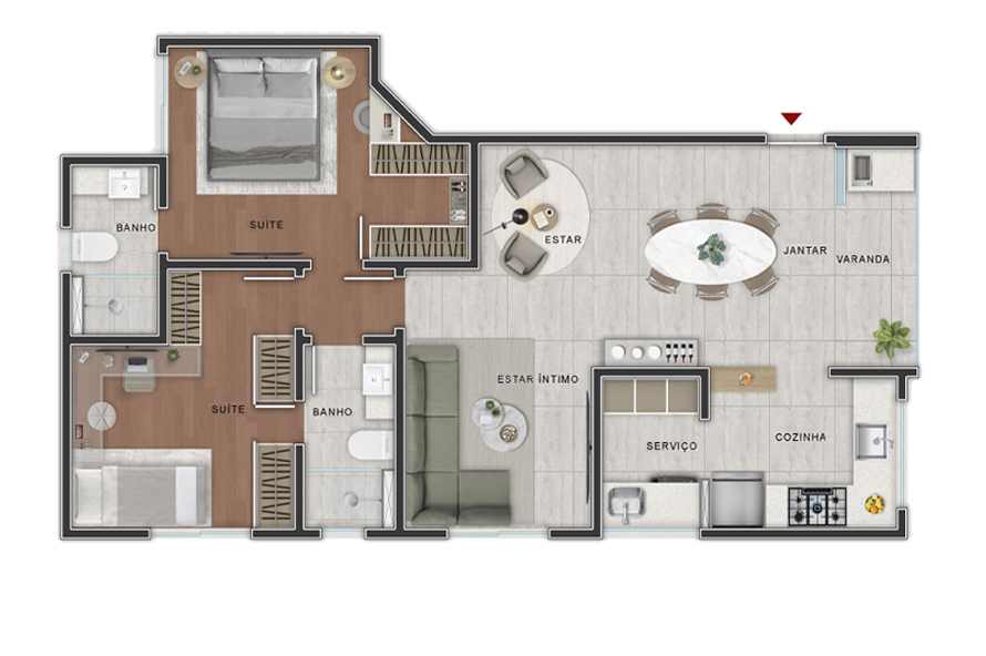 5º ao 8º Pavimento - Apartamento Tipo 2 Quartos