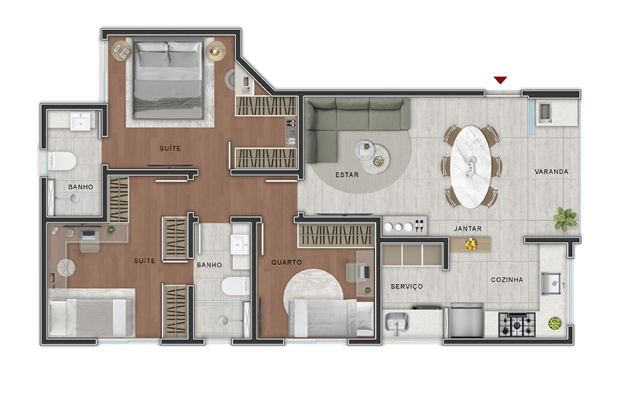 5º ao 8º Pavimento - Apartamento Tipo 3 Quartos