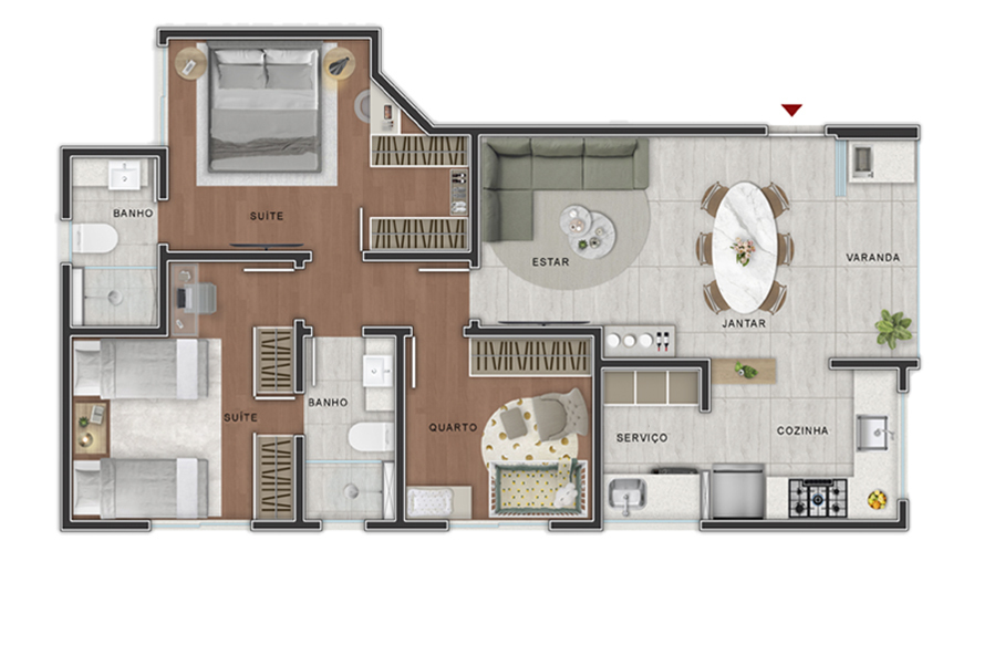 5º ao 8º Pavimento - Apartamento Tipo 3 Quartos - Baby