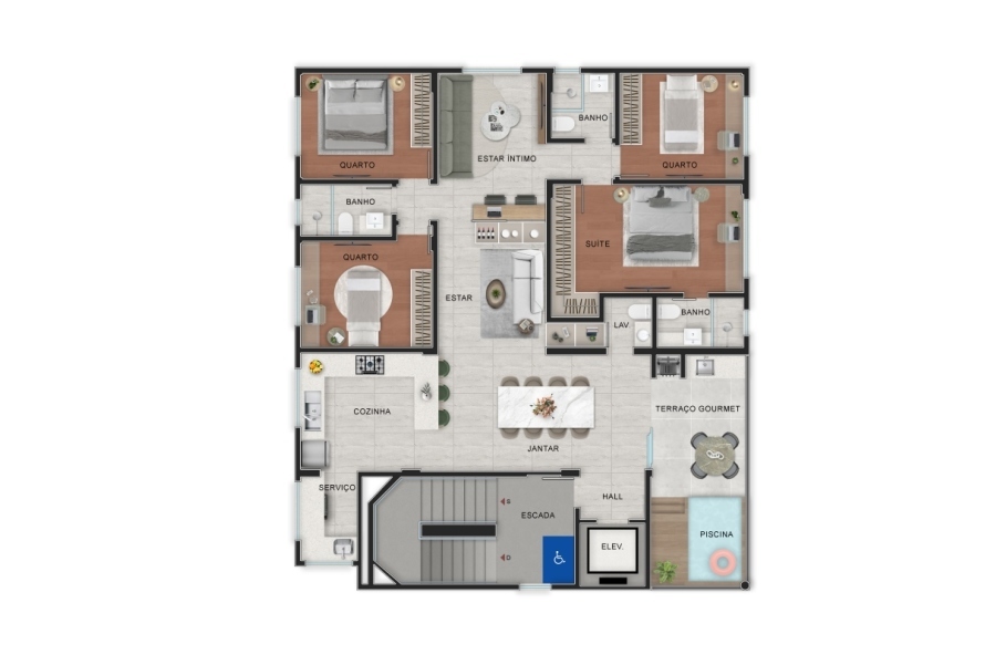 3 ao 5º Pvto - Opção 4 Quartos c/ Suíte Master c/ SPA