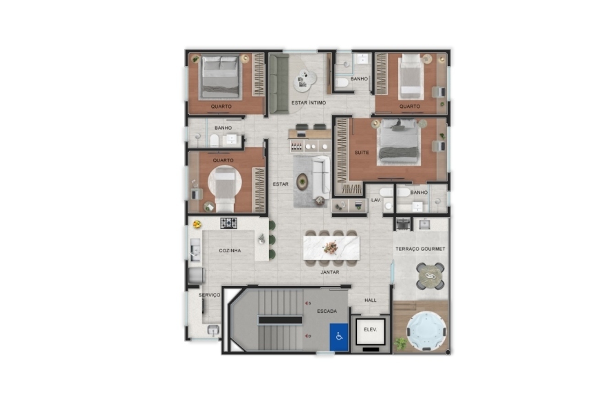 3 ao 5º Pvto - Opção 4 Quartos c/ Suíte Master c/ SPA