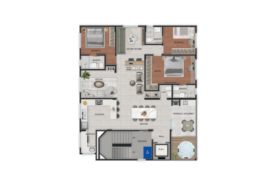 3 ao 5º Pvto - Opção 3 Suítes + Estar