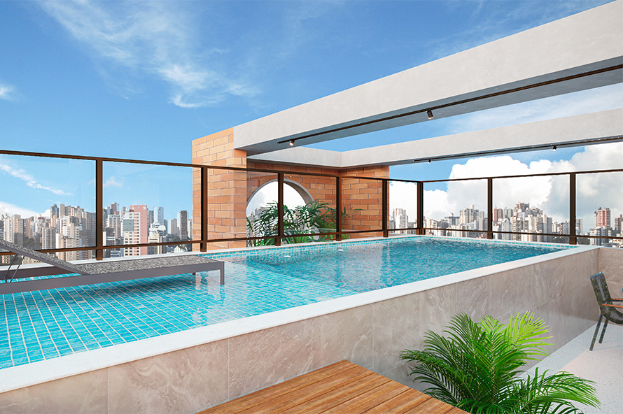 Perspectiva Piscina com Deck Molhado