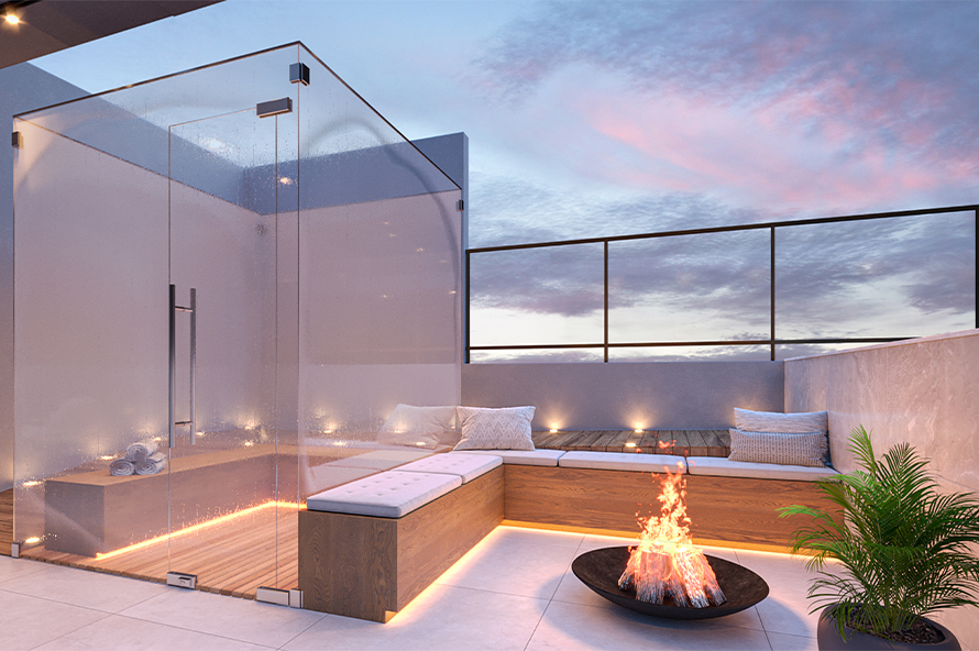 Perspectiva Sauna e Fire Pit