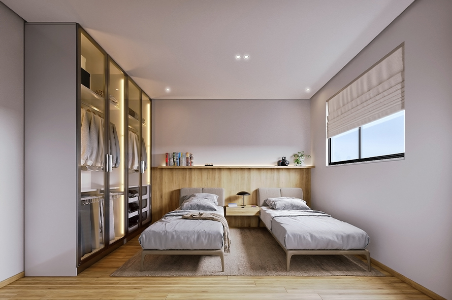 Perspectiva Suíte Jovem com Duas Camas