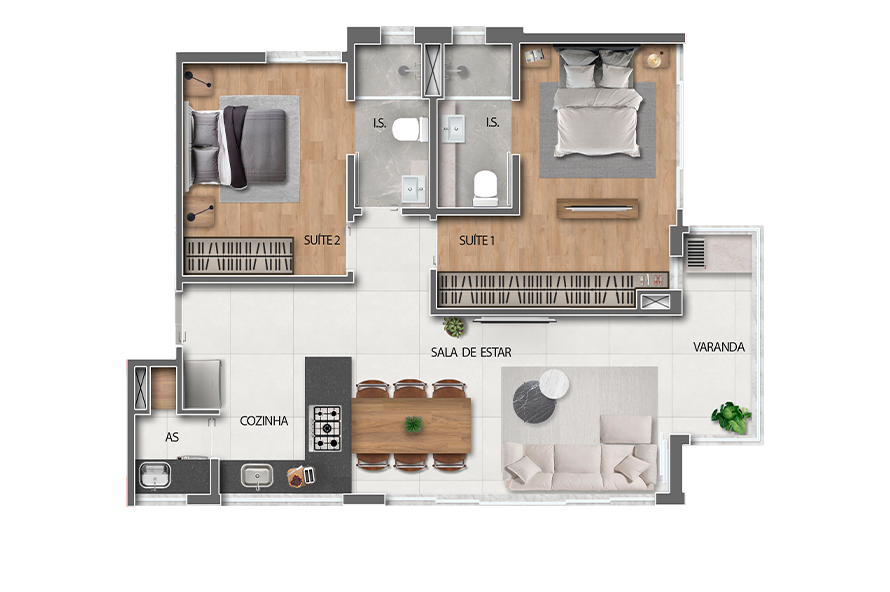Apartamento Tipo - Suíte Master Ampliada e Suíte